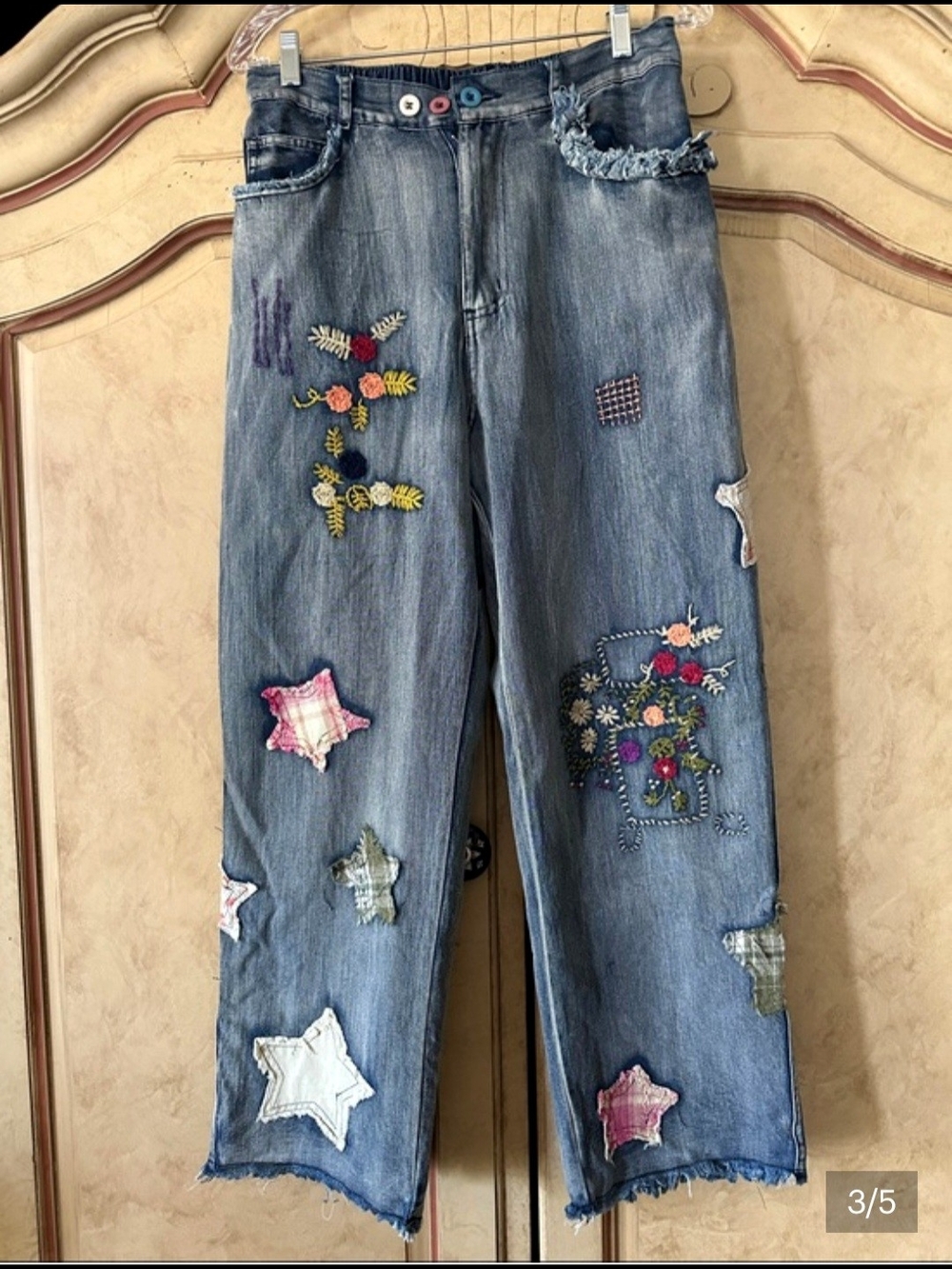 Blue Velvet Boho Embroidered Patchwork  Jeans - Picture 4 of 11